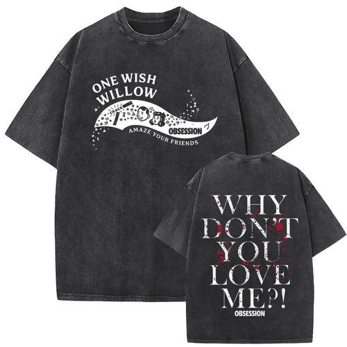 Washed Vintage Horror Movie Obsession One Wish Willow Merch 2026 T-shirt Men Women Gothic Casual Oversized Short Sleeve T Shirts